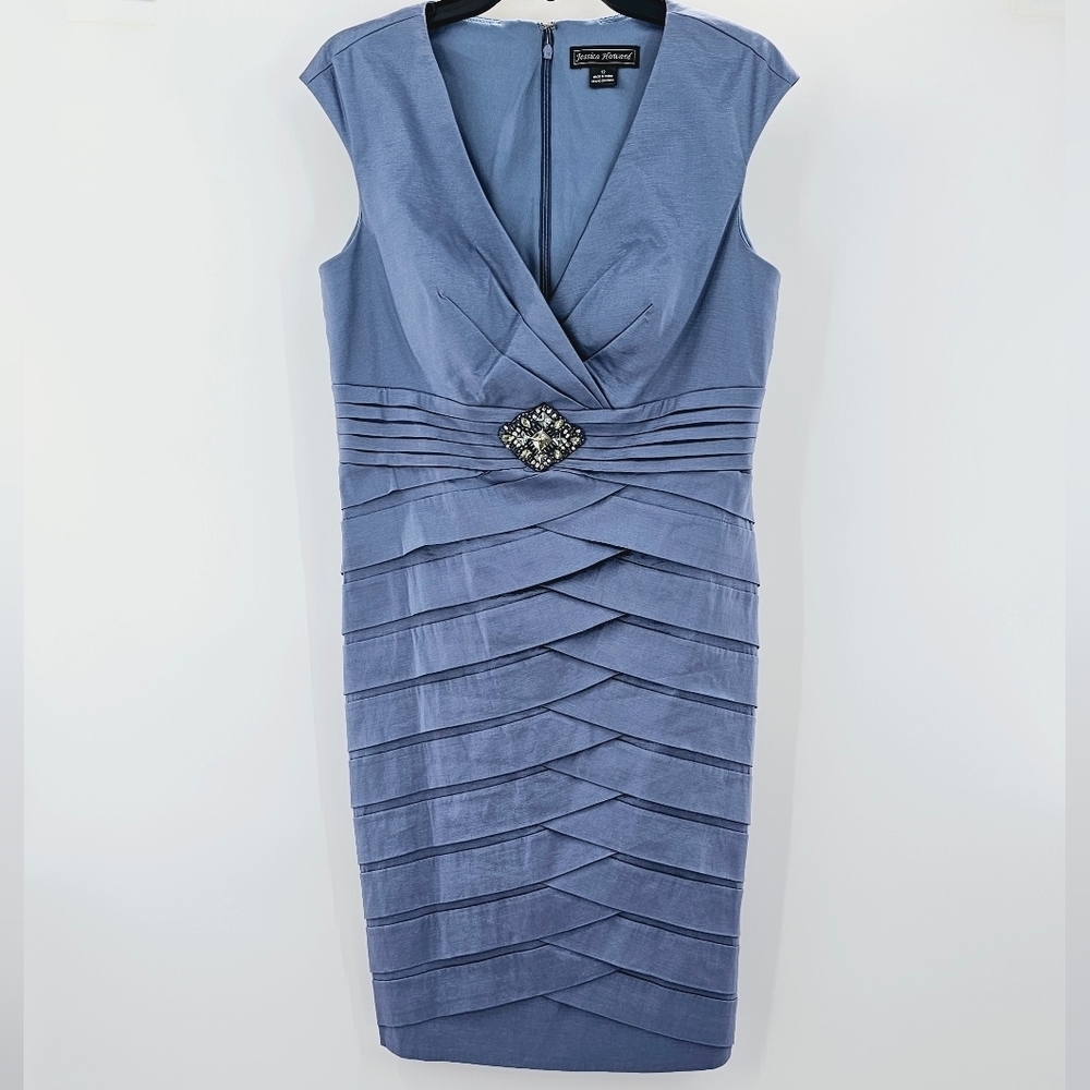Jessica Howard Periwinkle Cocktail Sheath Jewel Beaded Dress Size 12